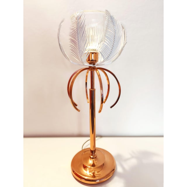 Mid-Century Italian Table Lamp with Feathers in Metal and Striped Glass, 2000s For Sale - Image 10 of 10