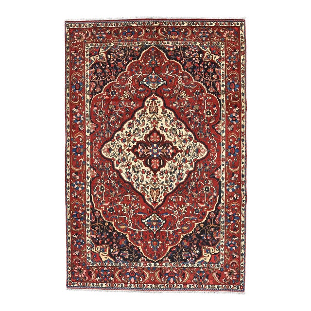 Bakhtiari Rug 6'11'' X 10'5'' Red Wool Semi-Antique Hand-Knotted Oriental Carpet For Sale