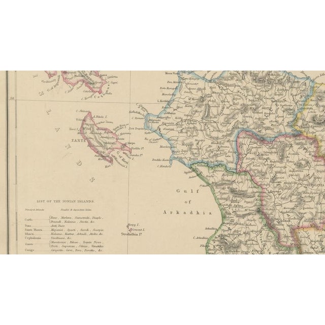 Black Antique Hand-Colored Map of Greece and Ionian Islands, 1860 For Sale - Image 8 of 11