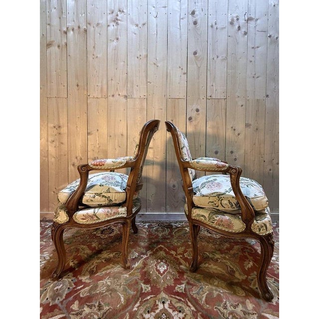 Textile Louis Xv Style Armchairs Upholstered in Floral Fabric, Set of 2 For Sale - Image 7 of 9