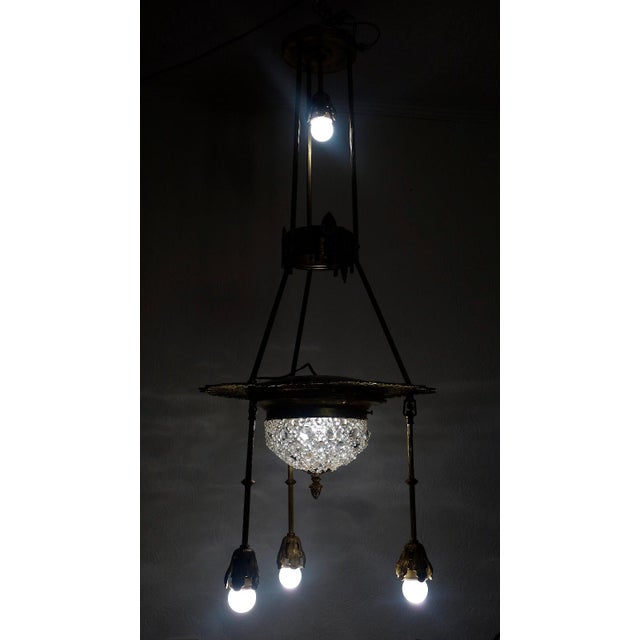 Traditional Antique Art Nouveau French Brass and Crystal Chandelier, 1890s For Sale - Image 3 of 13