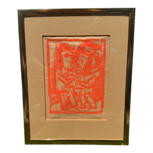 Vibrant Framed Tribal Signed Woodcut