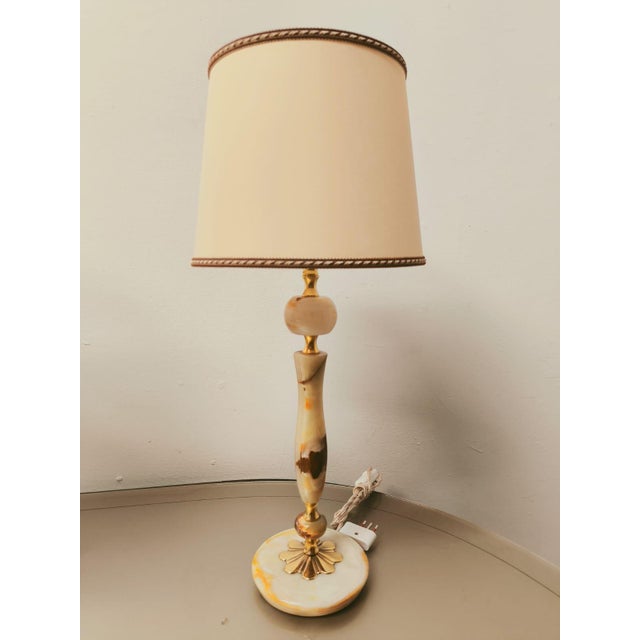 Onyx Lamp with Lampshade and Brass, 1950s For Sale - Image 6 of 17