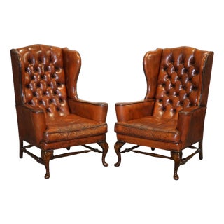 Chesterfield Flat Arm Wingback Armchairs from William Morris, Set of 2 For Sale