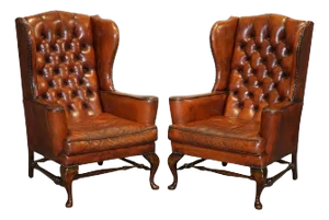 Chesterfield Flat Arm Wingback Armchairs from William Morris, Set of 2