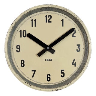 Industrial Beige Factory Wall Clock from IBM, 1950s For Sale