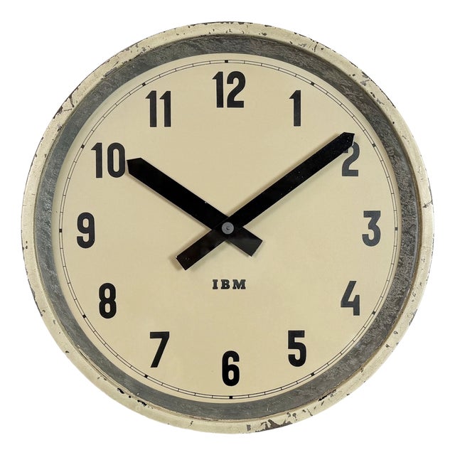 Industrial Beige Factory Wall Clock from IBM, 1950s For Sale