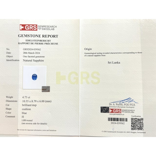 4.73 Carat Grs Certified Oval Blue Sapphire & Double Diamond Halo Ring Size 9 For Sale - Image 9 of 9