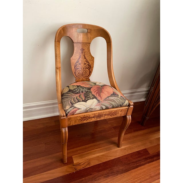 Biedermeier Biedermeier Revival Burl Veneer Inlay Side Chair With Floral Tapestry Seat, Circa 1930s For Sale - Image 3 of 12