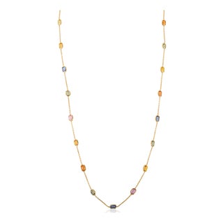 18k Yellow Gold 4.73 Carat Natural Multi-Color Sapphire Bezel Station Necklace For Sale