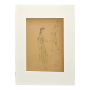 Early 1940s Figure Study of Two Women Wearing Outfits With Pleated Skirts