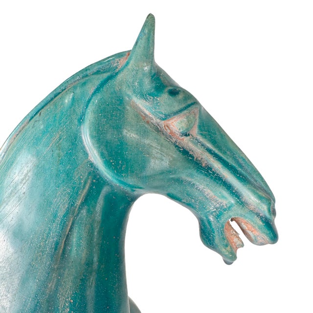 Large Vintage Turquoise Ceramic Terracotta Asian Horse Sculpture For Sale In Salt Lake City - Image 6 of 11