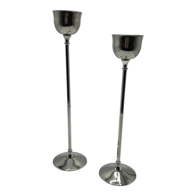 William Adam Italian Silver Plated Candle Holders - A Pair For Sale