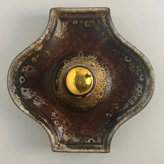 Oval Red Brown Green Ceramic Wall Lights, Germany, 1970s, Set of 3 For Sale - Image 12 of 16