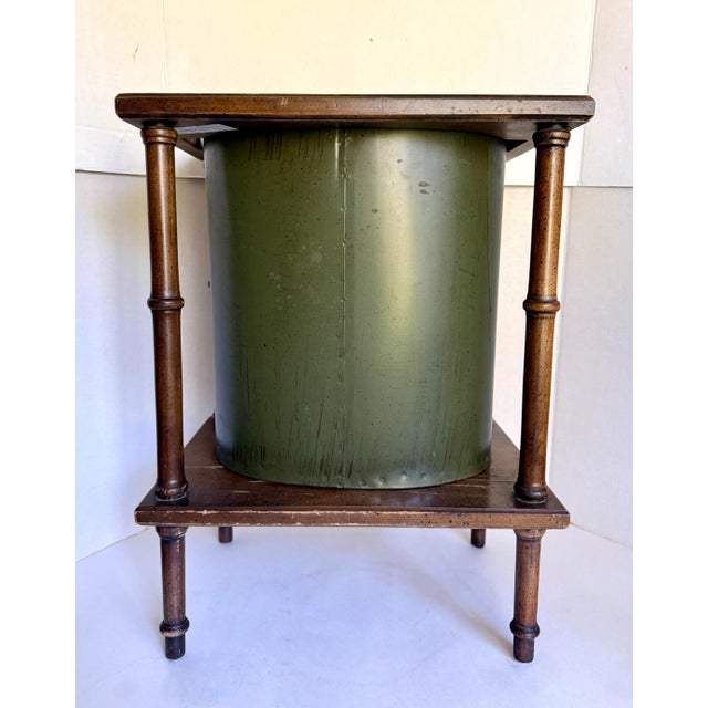 Wood Traditional "Diplomat" Faux Bamboo and Green Metal Wastebasket by Brandt For Sale - Image 7 of 12