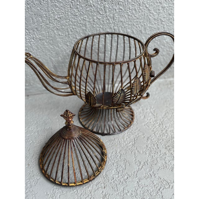 2000 - 2009 Large Decorative Metal Teapot With Leaf Motifs For Sale - Image 5 of 12