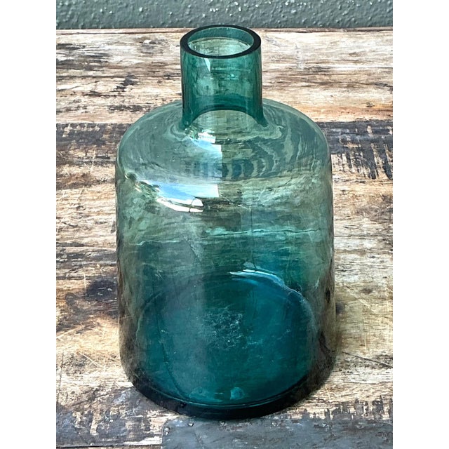 Vintage Small Teal Glass Vase For Sale - Image 4 of 12