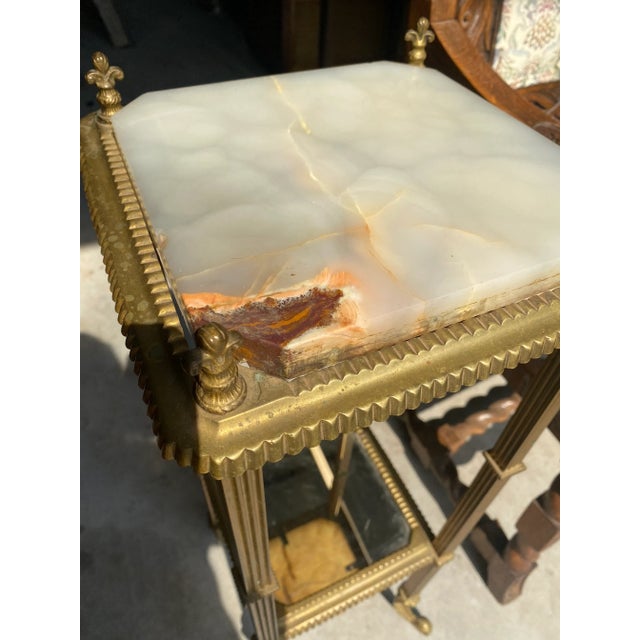 Metal 1970s Vintage Brass and Marble Footed Side Table For Sale - Image 7 of 9