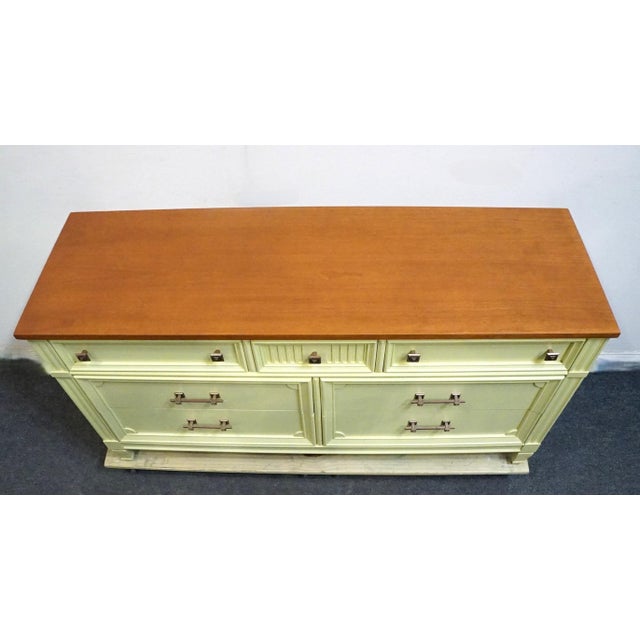 Bassett Furniture Ticino Collection Cream Painted 57" Double Dresser W. Solid Cherry Top 238-96-237 For Sale - Image 9 of 13