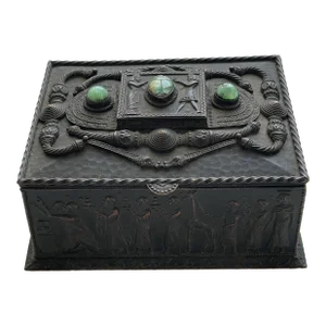 19th Century Egyptian Revival Bronze & Green Glass ScarabBox