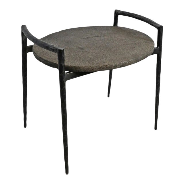 Slate & Iron Oval Side Table For Sale