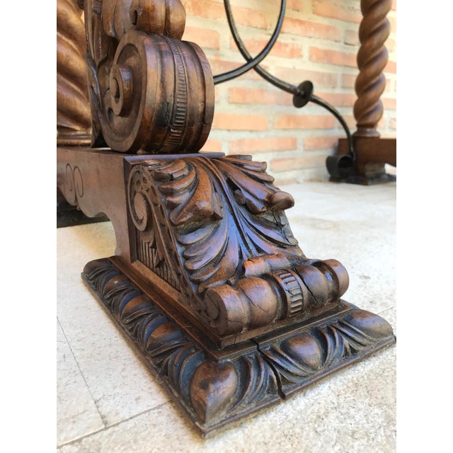 19th Century Console Carved Table Renaissance with Beige Marble Top For Sale - Image 11 of 18