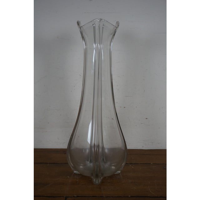 Large Hand Blown Bulbous Ruffled Art Glass Centerpiece Flower Vase For Sale - Image 4 of 12