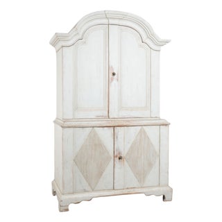 19th Century Swedish Gustavian Pine Wedding Cabinet in Gray Painted Finish For Sale