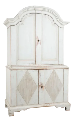 19th Century Swedish Gustavian Pine Wedding Cabinet in Gray Painted Finish