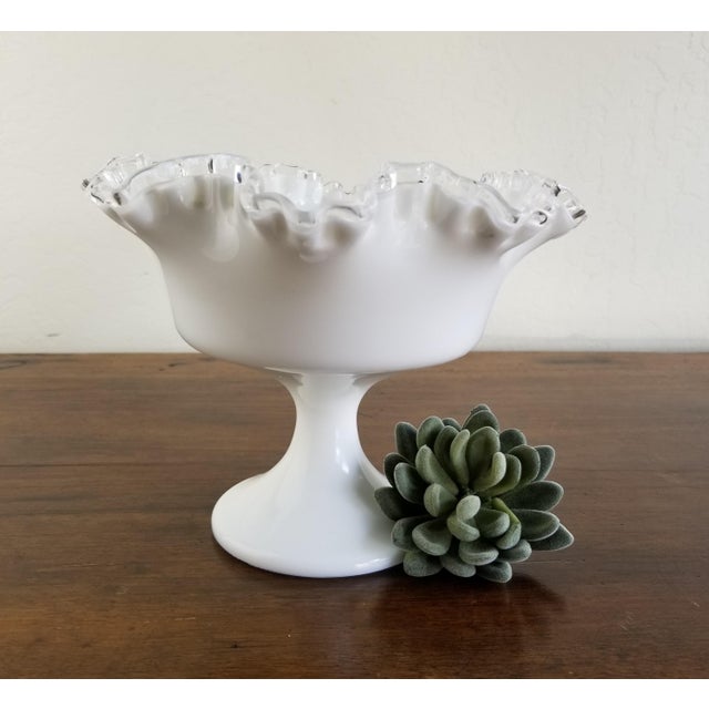 Fenton Silvercrest Scalloped Ruffled Milk Glass Compote Pedestal Base