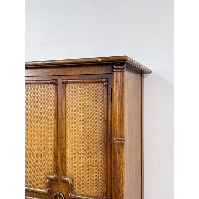 Vintage Thomasville Pauletti Faux Bamboo Woven Armoire, Collectible Storage For Sale In Tampa - Image 6 of 18