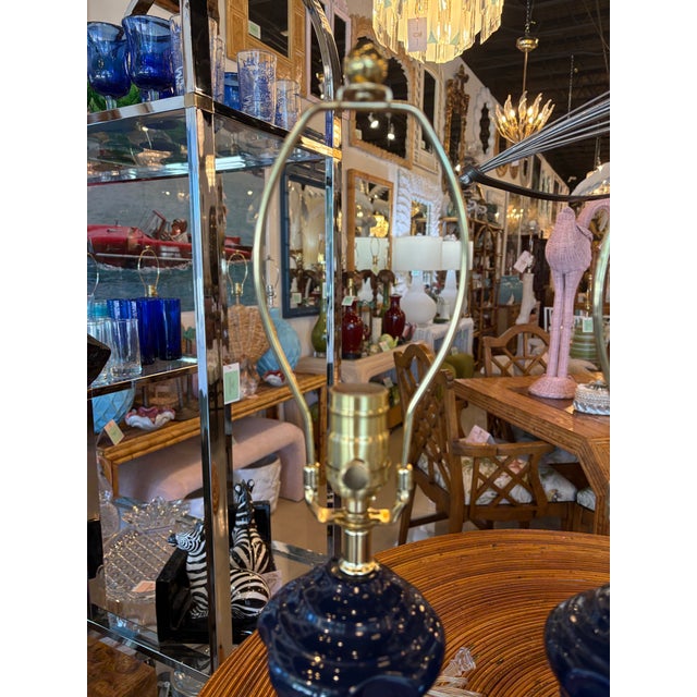 Vintage Palm Beach Pair of Cobalt Blue Ceramic Table Lamps Newly Wired - a Pair For Sale In West Palm - Image 6 of 10