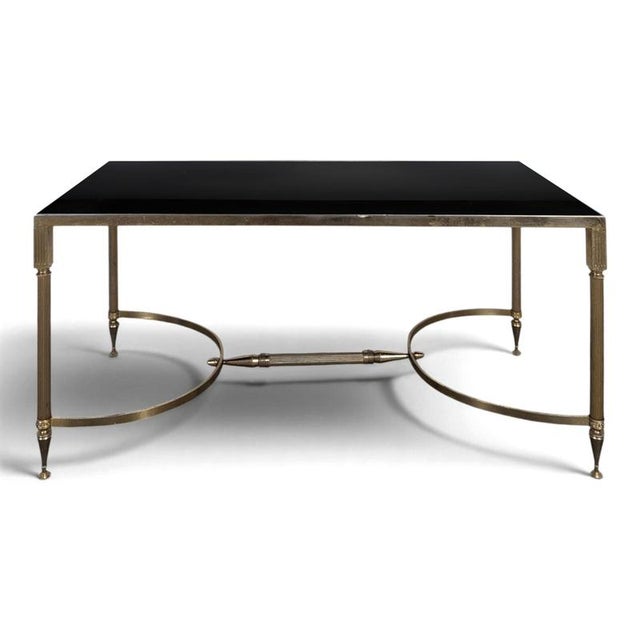 Neoclassical Coffee Table in Brass and Black Glass, 1960s For Sale - Image 9 of 9