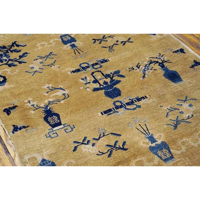 1870s Champagne Vase Qing Antique Chinese Ningxia Rug 3' X 5' Knotted Wool Carpet For Sale - Image 4 of 9