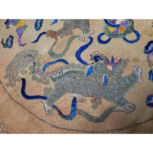 Vintage Chinese Intricately Hand Embroidered 36" X 26" Table or Altar Cloth - Mythical Creatures For Sale - Image 13 of 17