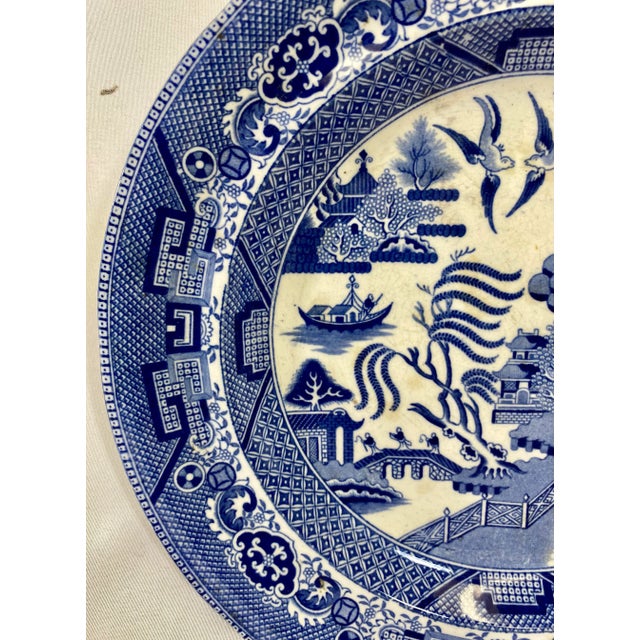 Antique John Meir & Sons Blue Willow Pattern Hot Water Warming Plate Made in England - Circa 19th Century For Sale - Image 4 of 12