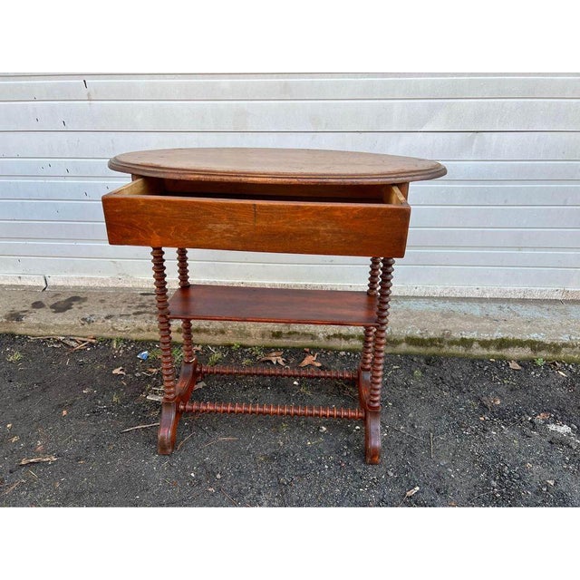 Wood Antique Victorian Style 2 Tier Spool Leg Side Table For Sale - Image 7 of 8