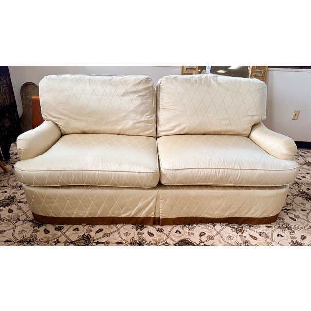 2000 - 2009 Pair of Century Furniture Upholstered Silk Sofas With Scalamandre Fabric For Sale - Image 5 of 9
