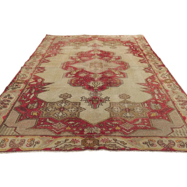 Textile Mid 20th Century Vintage Turkish Oushak Rug - 04'08 X 06'11 For Sale - Image 7 of 11