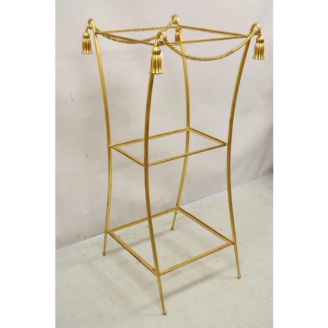 Mid 20th Century Italian Hollywood Regency Iron Rope Tassel Gold 3 Tier Etagere Stand Side Table For Sale - Image 10 of 12