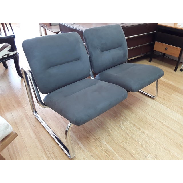 1980s Vintage Tubular Chrome and Microfiber Loveseat Chairish