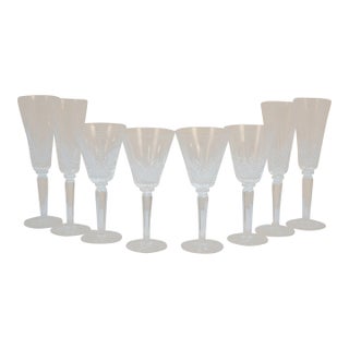 Late 20th Century Lenox Masterpiece Diamond Cut Crystal Wine & Champagne Stemware Glasses - Set of 8 For Sale