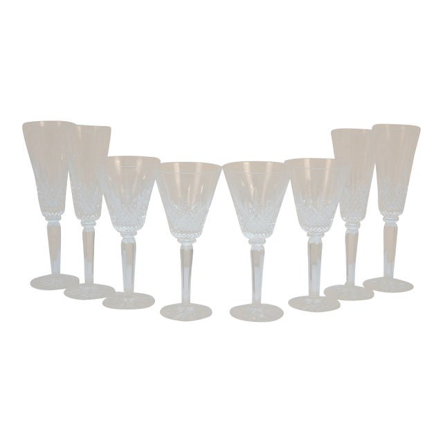 Late 20th Century Lenox Masterpiece Diamond Cut Crystal Wine & Champagne Stemware Glasses - Set of 8 For Sale