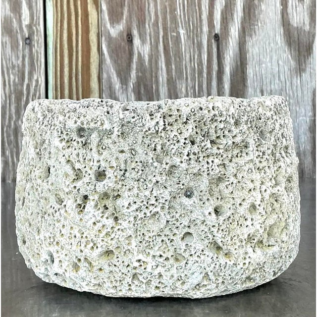 Vintage Boho Cast Cement Crater Planter For Sale - Image 12 of 12