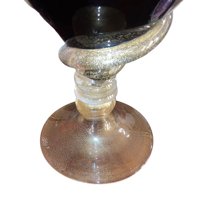Amethyst Dark Amethyst Murano Glass & Gold Fleck Glass Compote. Signed by Camozzo. For Sale - Image 8 of 10