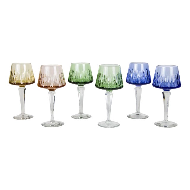 Vintage German Colored Crystal Glasses, 1960s, Set of 6 For Sale