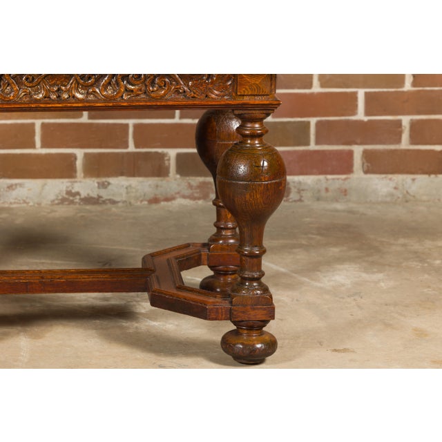 Brown English 19th Century Oak Table with Carved Apron and Turned Baluster Legs For Sale - Image 8 of 12