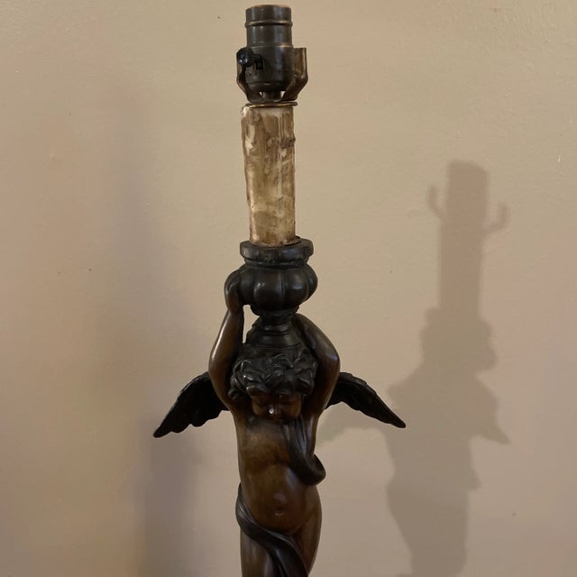 Pair of Impressive & Monumental Fine Antique Bronze Cherub or Putti Lamps on ornate acanthus bases with lions paw feet....