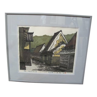 Seiichiro Konishi Signed Limited Edition Woodblock Byakugoji Village in Nara For Sale