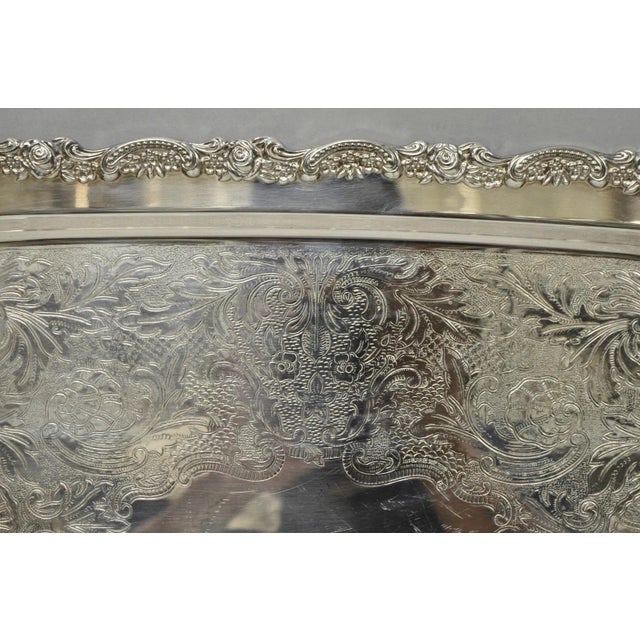 Vintage Oneida Victorian Silver Plated Etched Butlers Serving Platter Bar Tray For Sale - Image 11 of 15